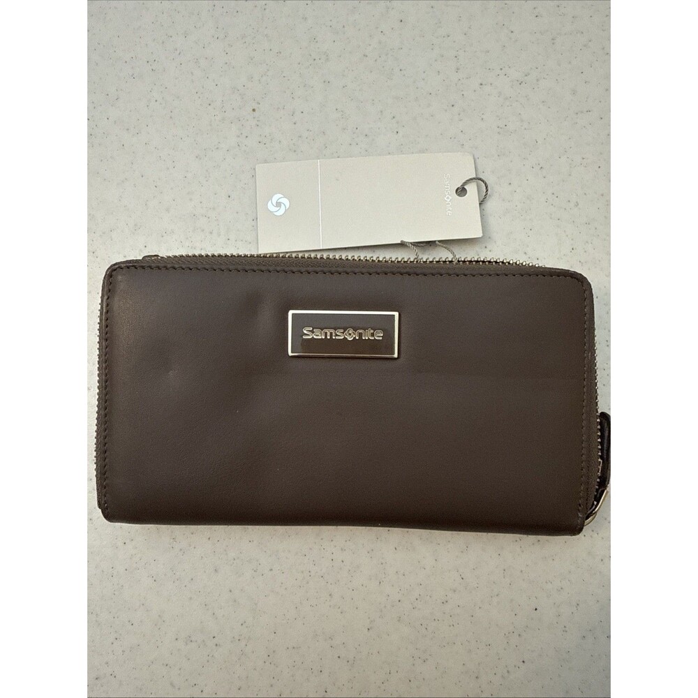 Samsonite Leather Zip Around Travel Wallet Army Grey Women’s NEW